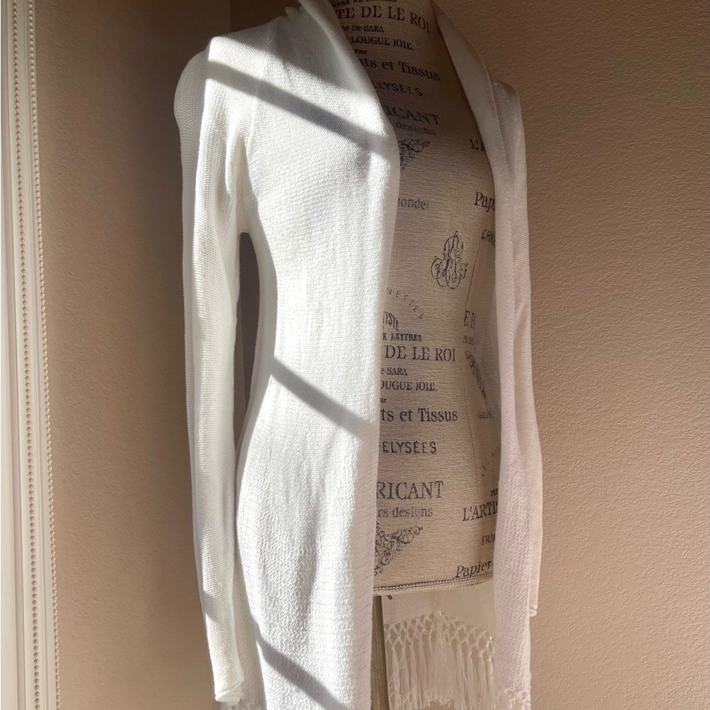 Lilly Pulitzer White Open-Front Sweater with Fringed End